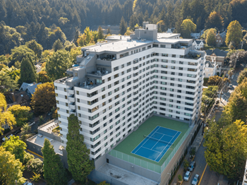 Aerial Tennis Court View at Vista St. Clair, Portland, OR